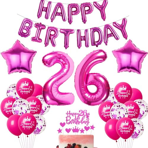 Haosell Ballons Anniversaire Fille 26 Ans Rose - 56 Pièces - Ballons Latex, Coeur Foil, Confettis, Rubans - Décoration pour Fête et Photos - Pour Femmes Célébrant leur 26ème Anniversaire