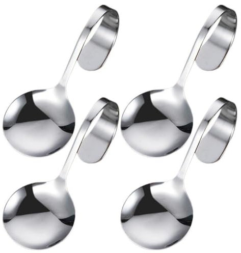 Dinntty 4 Pcs Spoons Stainless Steel Spoon Soup Spoons Polished Round Curved Handle Spoon for Milk Coffee Stirring Spoon Jam Spoon