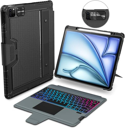Nillkin Tastatur Hülle für iPad Air 11 Zoll (M2,2024) mit 7 Farbige Beleuchtung, Bluetooth Deutsches Tastatur mit Kameraschutz, Trackpad und Stifthalter für iPad Pro 11/Air 10.9 5th/4th