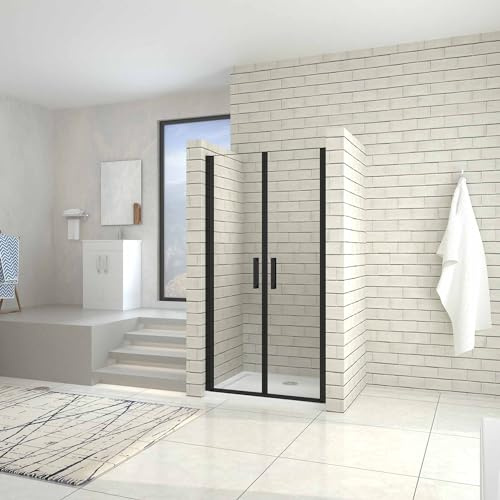 Porte de douche battante 90cm en verre trempé anticalcaire profil et poignée Noir Mat porte de douche hauteur 200cm