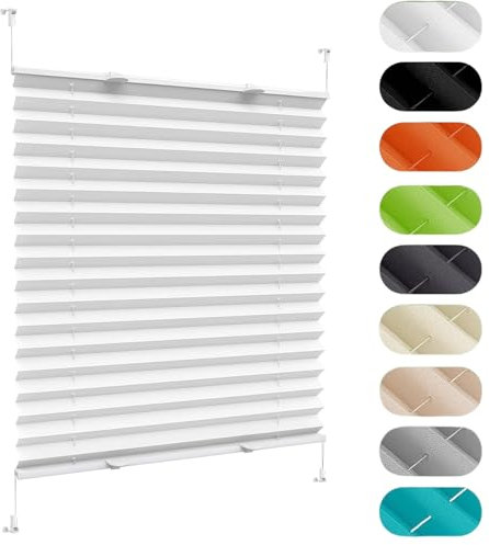Plisseerollo Faltrollo Plissee Ohne Bohren 36 x 120 cm, Sonnenschutz Easyfix Lichtdurchlässig, Wabenplissee Ohne Bohren Verdunklung, Thermo Plissee Ohne Bohren, für Fenster & Tür, Weiß