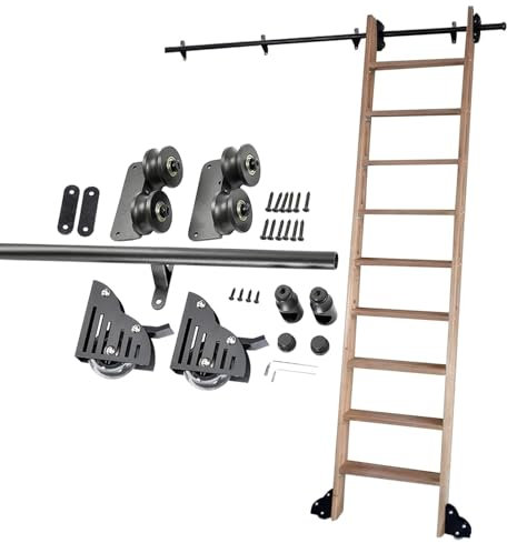 Rollbare Bibliotheksleiter, Gleitleiterschienensatz, für Bücherregale und Lager, Hochleistungs-Gleitschienen | 3,3–24 Fuß Rollleiterschienen/Rollen, komplettes Set (ohne Leiter) (10 Fuß/300