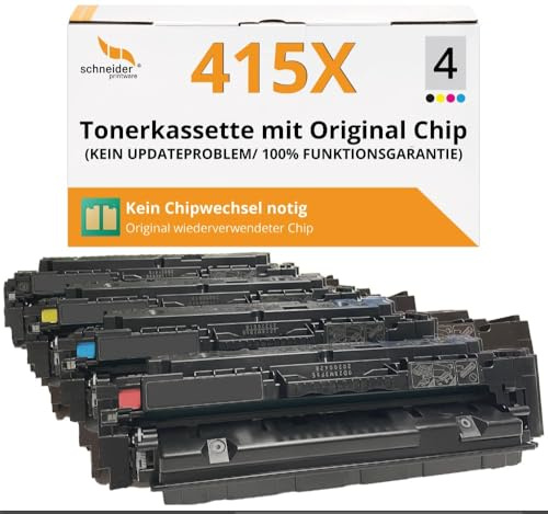 schneiderprintware [Mit Original-Chip | wiederverwendet] 415X Toner kompatibel für HP 415A 415X Laserjet Pro MFP M479fdw M479dw M479fdn M479fnw M454dw M479 W2030X W2031X W2032X W2033X