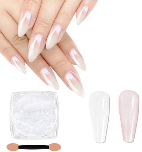 SIUSIO Weiße Perle Chrom Nagelpulver, Iridescent Aurora Pulver Metallische Spiegel Effekt Pigment Pearlescent Mermaid Pigment Pearl Glitter Staub Kit, Nail Art Dekoration, Harz Handwerk