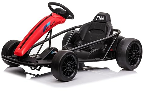 FINOOS Kinder Elektroauto 24V Drift-Kart GoKart - Drift Cart | Bis13 Km/h - 2 x 350Watt Motor - 2 x 12 Volt 9 Ah Batterie - Eva Reifen vorne - Kinder Auto ab 4 Jahren (Rot)