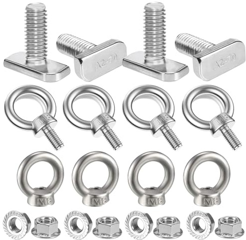 Adicase Hammerkopfschraube 12-Teiliges Set, Hammerkopfschrauben M8x25 Edelstahl A2-70 mit | M8 Ringmutter und M8 Ringschraube | für Befestigen Sie hängende Ornamente, Blumentöpfe, Schaukelständer