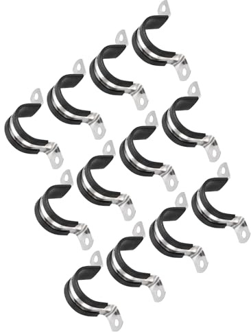 TOP-VIGOR 12Pcs 32mm(1-1/4) Cable Clamp, Rubber Pipe Strap Rubber Cushioned 304 Stainless Steel Hose Clamp U Shape Metal Clamp Tube Holder for Fixing Tube Pipe Wire