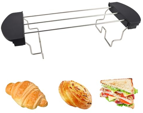LNQ LUNIQI Edelstahl Toaster Warming Rack Faltbarer, 1 Stück Toasthalter Toastständer mit Schwarz Griff, Brötchenaufsatz für Toaster, 260 x 92 x 55 mm