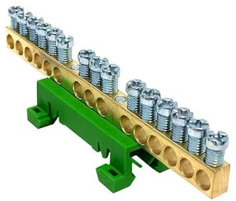 Bornier de terre IP00 vert 14 bornes pour câble de 1,5 à 16mm² - rail DIN - MOREK