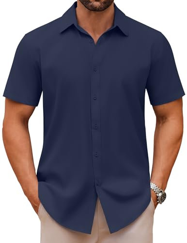 COOFANDY Kurzarmhemd Herren Businesshemd Freizeithemd Arbeitshemd Sommerhemd Slim Fit Anzug Hemd Büro Hemd Wasserdicht Herrenhemd Blau Lila XL