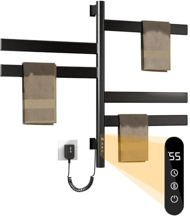 Usknxiu Handtuchheizkörper Elektrisch, Handtuchwärmer Elektrisch, Handtuchhalter Heizkörper Elektrisch, Handtuch Heizkörper Bad Elektrisch, 180° Drehung, Wasserdicht, Auslaufschutz, 230V,Schwarz