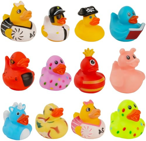 12 patos de baño de goma, patos de baño para bebés, patos divertidos y pequeños, coloridos patos de goma, juguetes para bañera, para niños, ducha de bebé, fiestas de cumpleaños infantiles, playa y