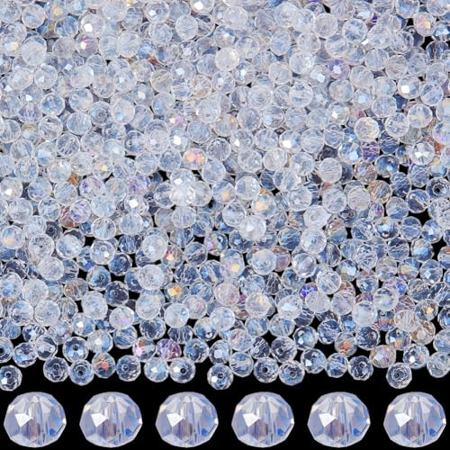 SOFPLATE 1 Box 1000Pcs Faceted Glass Bead Clear AB Crystal Beads Bulk 6x5mm Gem Stone Loose Rondelle Spacer Beads for Beading Bracelets Necklaces Pendants Suncatchers Jewellery Making DIY Crafts Women