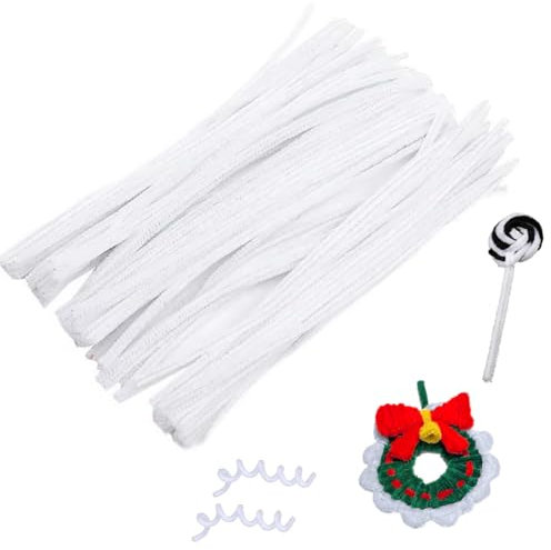 NHQZ 200 Stück Pfeifenreiniger Weiß, Pfeifenputzer zum Basteln, 30cm Chenilledraht, Pipe Cleaner, Pfeifenreiniger für DIY Handwerk Dekorationen, Pfeifenreiniger zum basteln