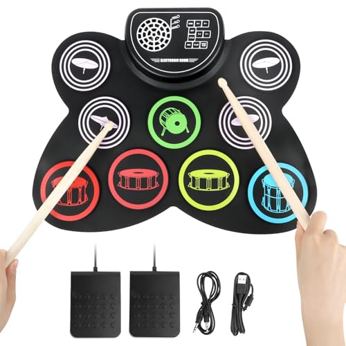 Elektronisches Schlagzeug für Erwachsene und Kinder - Professionelles Musikinstrument mit Kopfhörer, Licht und Soundeffekten - Ideal für Anfänger und Experten