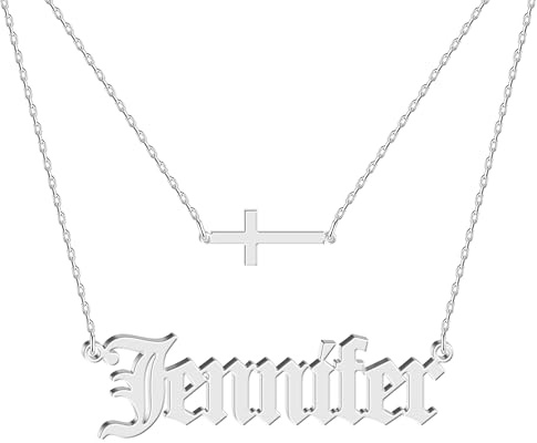 UMAGICBOX Mehrlagige Choker-Kette mit Kreuz und personalisierter Gravur - Religiöser Schmuck aus 925er Silber oder Edelstahl, Geschenk für Frauen zu Geburtstag, Feier oder besonderen Anlässen (Silber)