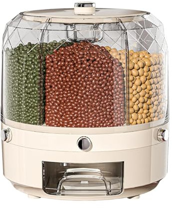 Contenedor Para Almacenar Granos, Recipiente Para Alimentos Secos Redondo Giratorio De 360°, Dispensador Transparente De Granos Y Lentejas Con 6 Compartimentos, Caja Dispensadora De Arroz Y Cereales