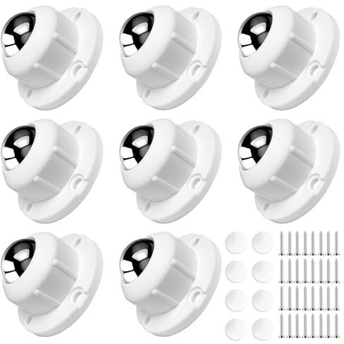 Self Adhesive Caster Wheels 360 Degree Rotating for Furniture,Small Appliance,Storage Box,Trash Can,PC Stainless Steel Universal Pulley, Wheels for Office Chair (8Pcs White)