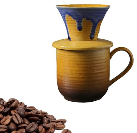 BTSAE Pour Over - Caffettiera in porcellana con tazza, 620 ml/260 ml, con filtro, set manuale Drip, adatta al microonde (scuro, 260 ml)