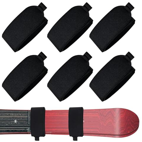 Qsvbeeqj Lot de 6 sangles de fixation de ski réglables - Cravates de ski - Sangle de fixation pour le transport de matériel de ski - Facile à utiliser