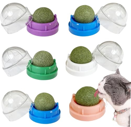 Culinavog 6 Stück Katzenminzenkugeln, drehbar, Katzenkugeln, interaktiver Ball für Katzen, eine um 360 Grad drehbare Kugel mit Aufbewahrungsdeckel zur Zahnreinigung