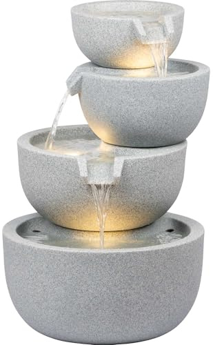 dobar® Gartenbrunnen Rama mit LED-Beleuchtung - Springbrunnen 4-stufig aus recyceltem PE - Kaskade für die Garten-Dekoration - 51 x 46,5 x 72,5 cm - Steingrau