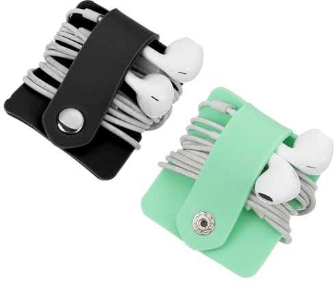 sourcing map 2pcs Earbuds Holder Case, Earphone Wrap Headphone Case Cord Manager Cable Organizer Winder, Black, Green