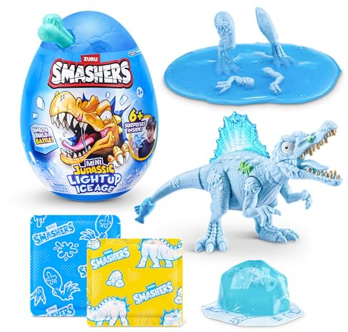 Smashers Mini Jurassic Light Up Ice Age Egg (Spinosaurus) by ZURU – Smashable Dinosaur Toy with 6+ Surprises, Slime & Ice Cube Slime, Light-Up Dino for Kids Ages 3+