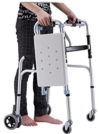 Andador Plegable con Ruedas para Personas Mayores, Altura Ajustable, Ayuda para la Movilidad con cojín de Asiento extraíble, para Adultos Mayores, Alfombra de Interior, Doble Comodidad.