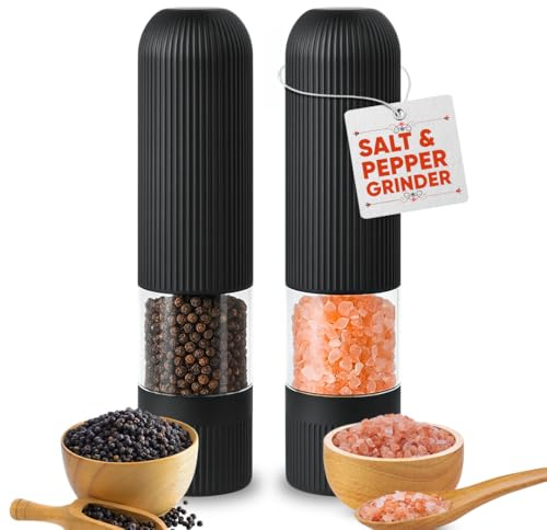Salt and Pepper Grinder Set (Pack of 2) Electric Salt & Pepper Grinder Set with LED Light, Premium Pepper Grinder and Salt Grinder (Battery Operated)