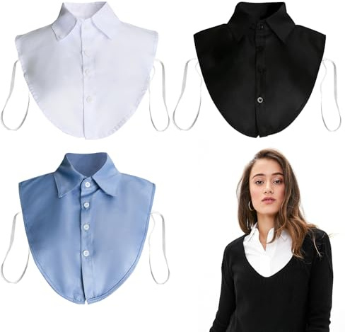 Inserto de cuello para mujer, cuello de blusa, extensión de camisa para mujer, 3 piezas falsas blusa con cuello alto, cuello alto, extensión de camisa, cuello falso extraíble, para hombre (blanco