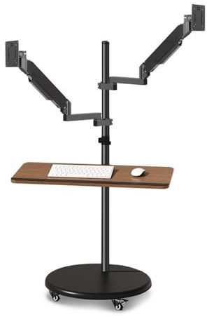 Monitor Stands Höhenverstellbare Monitorhalterung mit Gasfeder, Dual-Monitor-Halterung mit Tastaturablage, 14-43 Zoll Multifunktions-Monitor-Bodenständer mit Rollfunktion, Mobile Workstation(17-43)