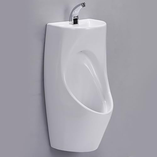 Orinatoio da parete in ceramica con lavabo e rubinetto con sensore, design anti-odore per bagno da uomo, ideale per bar, hotel e bagni pubblici (bianco)