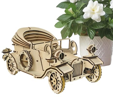 3D Holzpuzzle Für Erwachsene | Vintage Automobil Modellbausatz - Sammelbares Retro Geduldspiel Bauen Geschenk Zu Feiertag Geburtstag Weihnachten Festtag Halloween