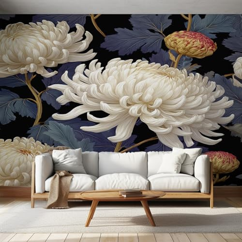 Chrysanthemum Wallpaper White Purple, Floral Flower Wall Paper for Bedrooms, Home Decor Photo Wallpaper for Living Room 150x105 Non-Woven Wall Mural W&15