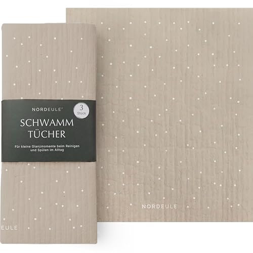 NORDEULE® Schwammtücher Skandi Design 3 STÜCK | Reinigungstücher im nordischen Design | für Glanzmomente im Alltag oder als Geschenk zu Weihnachten Wichteln (Punkte)