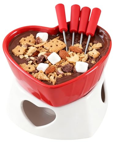 Générique da fonduta Dolce – Portatile Sleek, Elegante, fornello a Forma di Cuore al Cioccolato con 4 forchette Incluse per | Multiuso per Esterni e Interni Utility Versatile Premium Modern