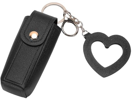 HELEVIA Étui à Rouge à Lèvres, Porte-Rouge à Lèvres en Cuir PU avec Miroir en Forme de Cœur et Porte-clés, pour Femmes, Organisateur de Voyage, Accessoires de Sac à Main (Noire)