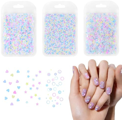 Nagelkunst Glitzer Pailletten,Mini Glitzerpulver Set,3D Klare Ultradünne Nagelkunst,Durchbrochen Runde Nägel Kunst Pailletten,Glitzer für Nägel mit Fünfzackige Sterne, Herzen(Mischfarbenblitz)
