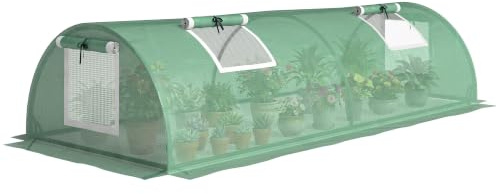 Outsunny Mini Serre de Jardin Anti-UV 4 Portes Filet 200 x 80 x 45 cm Vert | Mini Serre Tunnel à Tomates, Acier, PE Haute Densité 140 g/m², Portes en Filet Enroulables
