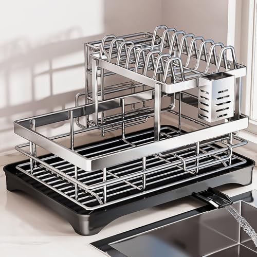 SXKJQER Escurridor De Platos Extensible，Escurridor De Platos, Estante De Escurreplatos Cocina Organizador con Escurridor, Soporte para Platos, Tazas Y Bayetas Cubiertos Y Toallero