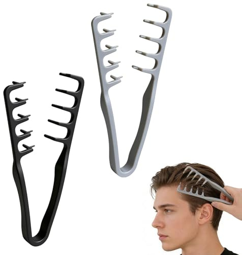 Lockkam män uppsättning av 2, texturstylingkam för lugg och hårfäste, hårkam för strukturerade och vågiga frisyrer, ergonomisk form, svart/grå