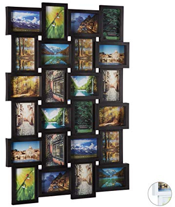 Relaxdays, portafoto Multiplo per 24 Foto, Cornice per Foto da Appendere, Collage di Foto creabile a Proprio piacimento, Dimensioni:59 x 86 x 2,5 cm, Nero, plastica
