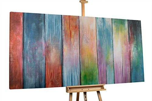 KunstLoft® XXL Gemälde 'Rustikale Moderne' 200x100cm | original handgemalte Bilder | Bunt Streifen Holz Modern | Leinwand-Bild Ölgemälde einteilig groß | Modernes Kunst Ölbild
