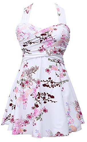 COCOPEAR Women's Elegant Crossover One Piece Swimdress Floral Skirted Swimsuit Floral 38 L/8-10