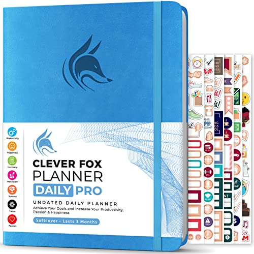 Clever Fox Planner Daily PRO - Daily Life Planner and Gratitude Journal to Increase Productivity, Time Management and Hit Your Goals, Undated, A4 Size - 21.5x28cm, Lasts 3 Months (Blue)