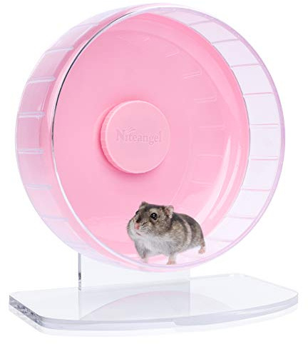 Niteangel Supertysta Hamsterhjul, tysta löparhjul för hamstrar som snurrar tyst med justerbart stativ, för hamstrar, mongolisk ökenråttor, möss och andra smådjur (storlek S, rosa)