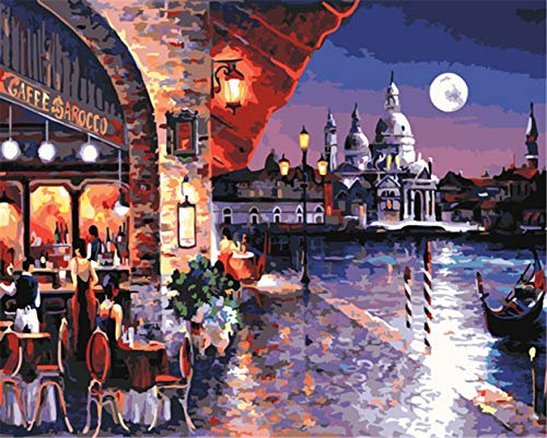 Awesocrafts Malen nach Zahlen Nachtansicht von Venedig 40x50cm DIY Ölgemälde für Erwachsene Kinder (ohne Rahmen)
