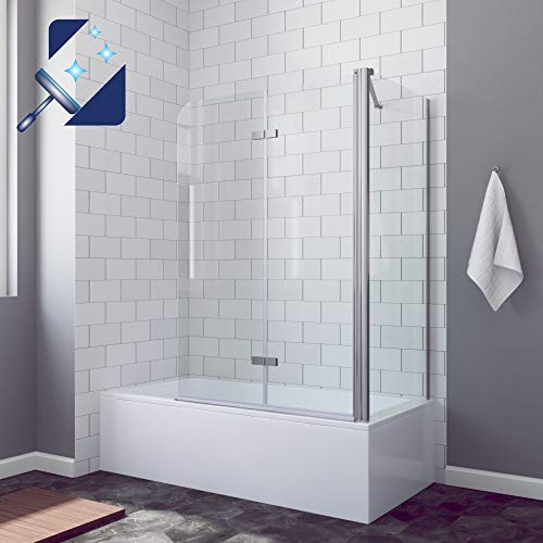 AQUABATOS® 100 x 75 cm Badewannenfaltwand mit Seitenwand aus 5mm ESG-Glas mit Nanobeschichtung, faltbar Duschabtrennung Duschwand Glas für Badewanne breite 100cm, Seitenteil breite 75cm, höhe 140cm