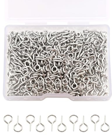ZHjuju Small Screw Eyes Pin Hook,300 Pieces Eye Screw Pins 5 x 10 mm Mini Eye Pins Eyepins Hooks Eyelets Screw Threaded Bails Findings Silver for Jewelry Making Findings DIY Crafts
